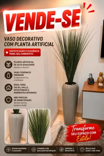 Vaso decorativo com planta artificial 