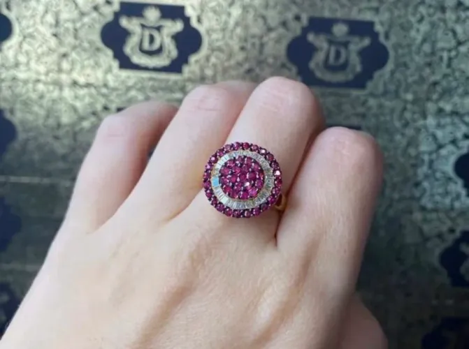 ANEL PAVÊ DE RUBIS E DIAMANTES 1 CT E OURO 18k 750