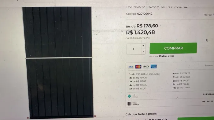 Kit com 6 Coletores Solares para Aquecimento de Água - 2,02 m² cada - Classe B Inmetro