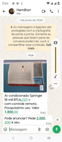 ar-condicionado splinger 18mil BTU 220 V com controle remoto sem novo perfeito valor 2.200