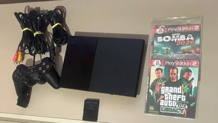 PS2 Slim Completo + GTA e Bomba Patch 2026 + Memory Card (Preço Prata, Só Jogar!)