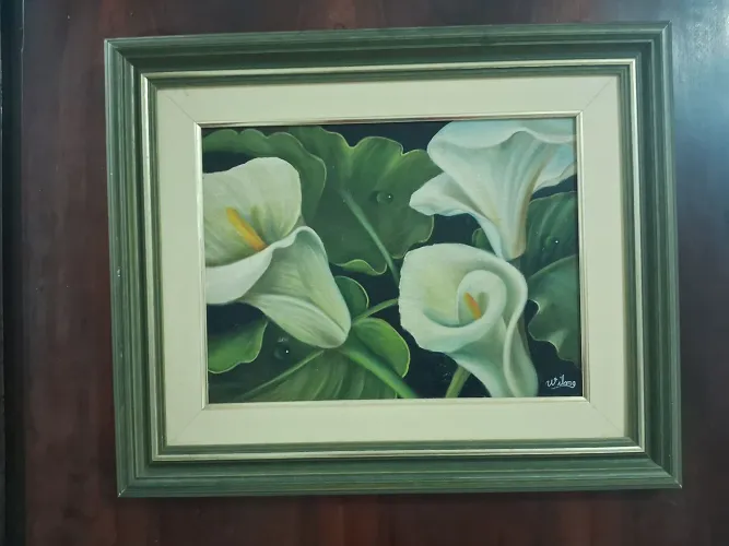 Pintura Copo de leite em tela, com moldura 48 cm X 58 cm