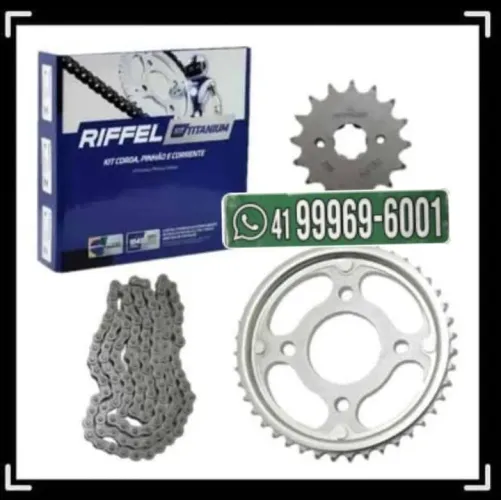 Kit relação moto Riffel Titanium kit Coroa , pinhão e corrente