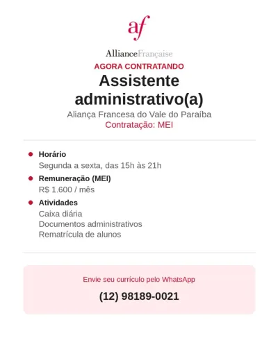 Vaga de administrativo