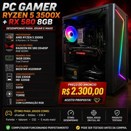 PC GAMER RYZEN 5 3500X + RX 580 8GB