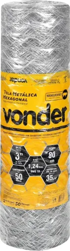 Tela metálica hexagonal, mangueirão, malha 3", 18 BWG x 0,8 m, com 50 m, VONDER
