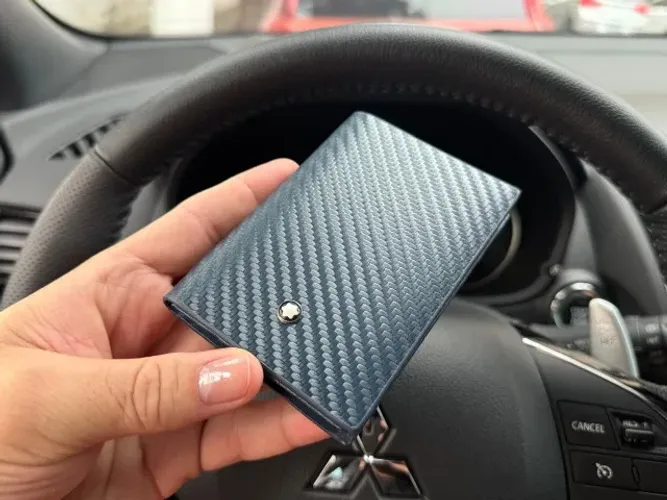 CARTEIRA PORTA CARTÃO MASCULINO MONTBLANC COURO LEGITIMO PRETO  VS AZUL CARBONO TOP