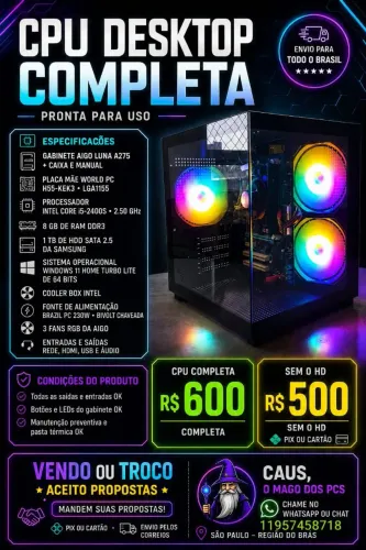 Cpu Desktop De Mesa Completa -  Vendo Ou Troco Por Video Games Ou Placa De Vídeo Ou Monito