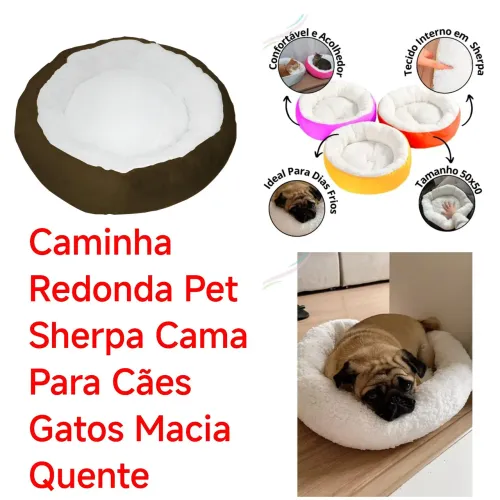 Caminha Redonda Pet Sherpa Cama Para Cães Gatos Macia Quente