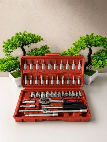 Kit Ferramentas 46 Peças com Catraca e Soquetes