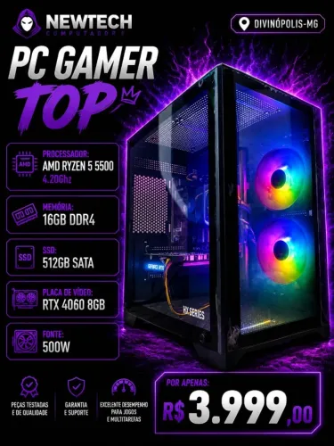 PC Gamer Ryzen 5 5500 4.2Ghz / Mem 16Gb / SSD 512Gb / RTX 4060 8Gb (aceito cartão)