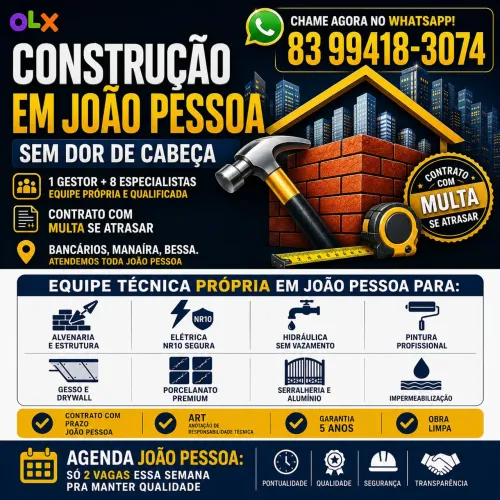 Construção e reforma em João Pessoa - Casas e Obras Comerciais | Orçamento<br>