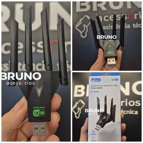 Adaptador Wifi USB Dual Band 2.4G / 5G Knup 4 Antenas PC e Notebook - Pronta Entrega
