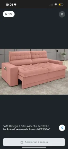 Sofá Omega 2,00m Assento Retrátil e Reclinável Velosuede Rose - NETSOFAS