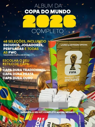 Álbum + figurinhas Copa do Mundo 2026 para colar