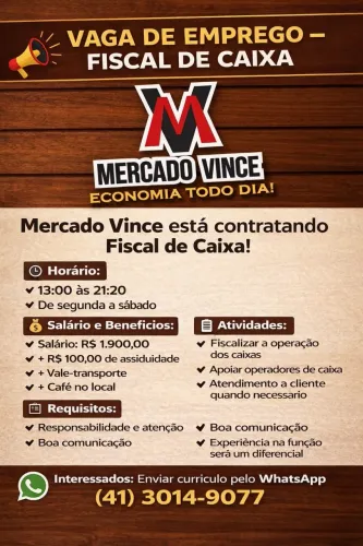 Vaga fiscal de caixa supermercado 