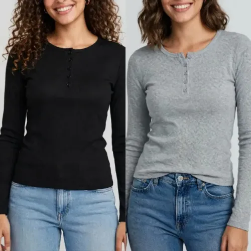 Lote 30 blusas caneladas manga longa com botão novas