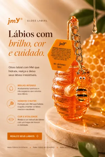 Gloss Labial JMY Mel 5ml - Hidratação, Brilho e Cuidado para seus Lábios