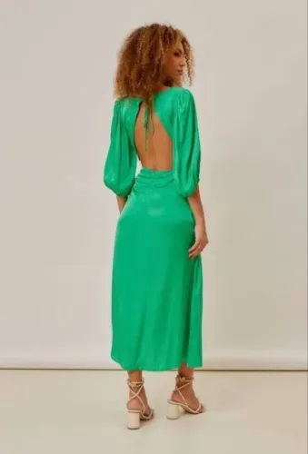 farm | vestido cetim franzido decote