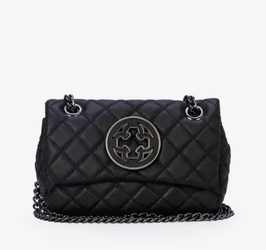 Bolsa Mini Olívia Couro Preta Alça Grafite CAPODARTE