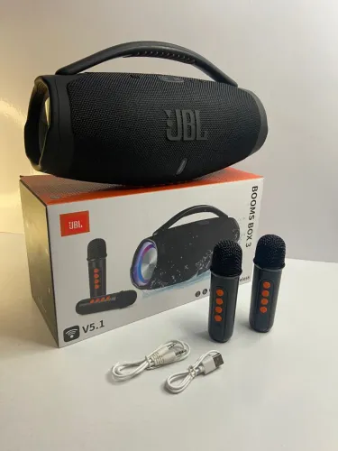 Caixa de som booms box 3 jbl  preta com microfone an2