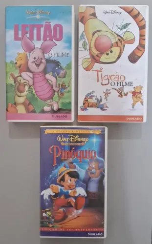VHS Disney Pinóquio, Tigrão O Filme e Leitão O Filme