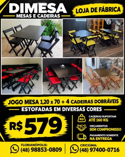 4 cadeiras dobráveis estofadas com mesa 1,20x70