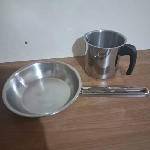 Tramontina 2 Peças Fervedor 12cm 1,4l e Frigideira 20cm Fundo Triplo indução Aço inox