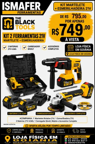 Esmerilhadeira Angular + Martelete Rotativo + 02 Baterias 21V 4000mAh tbkit13