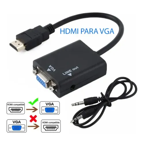 Conversor VGA para HDMI Tomate MCB-040 com Áudio Full HD para PC Notebook Monitor TV