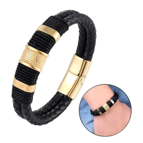 Pulseira Masculina Executiva Couro legítimo fecho magnético