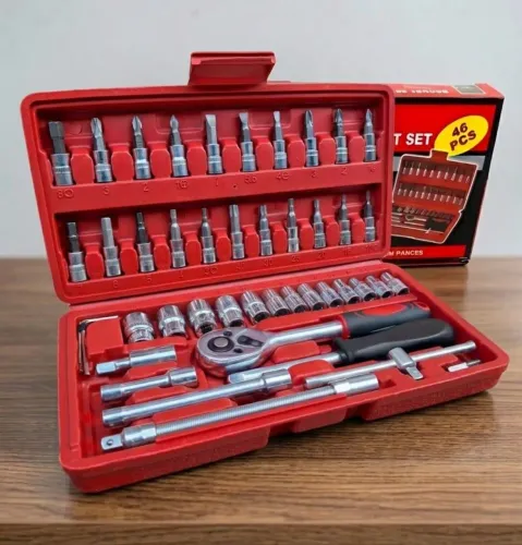 Kit Jogo Chave Catraca 46 Peças Com Soquetes Completo + Maleta Carro, Moto Uso Geral 