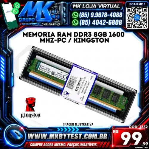 memoria ram Ddr3 8gb 1600 MHZ-PC / Kingston