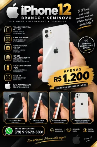 ? iPhone 12 Branco 64GB Seminovo - R$ 1.200