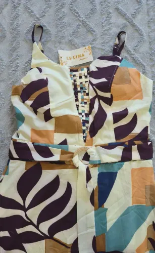 Vestido Longo Estampado Folhagem Lina Fashion - NOVO Tam G