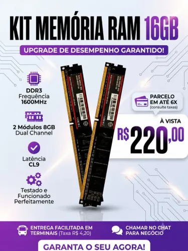 Memória RAM 16GB (2 Módulos de 8GB) DDR3 TGT Galadius 300 - Perfeito Estado!