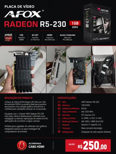 Placa De Vídeo Afox 1gb Radeon R5-230 Ddr3