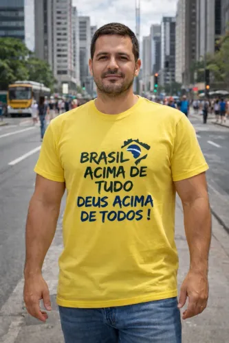 Camiseta Brasil ?Brasil acima de tudo? - NOVA Tam G (100% algodão)