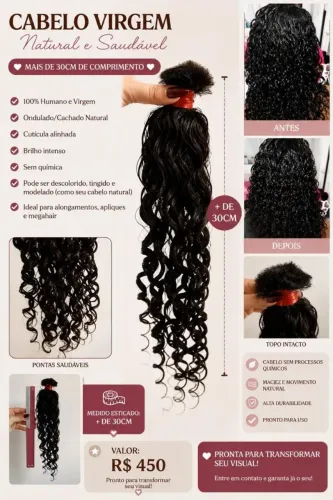 Cabelo Masculino Humano Virgem Natural +30cm