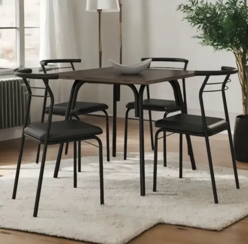 Conjunto Sala de Jantar Carraro Galway Mesa Quadrada e 4 Cadeiras Preto