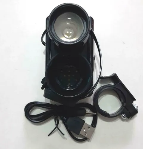 Farol Led Bike Com Buzina (Bateria Recarregável Usb) "Promoção"