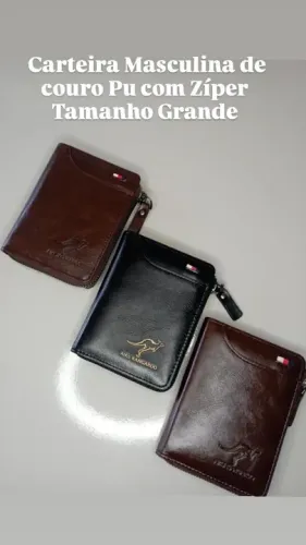 CARTEIRA MASCULINA COM ZÍPER TAMANHO GRANDE COURO PU EXCELENTE QUALIDADE,