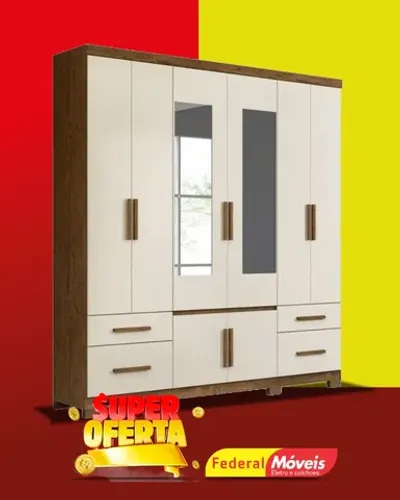 Guarda Roupa Porto Plus 8 Portas 4 Gavetas com Espelho Super Lindo Fazemos Entrega