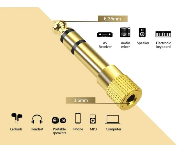 Adaptador P2 Fêmea para P10 Macho banhado a ouro estéreo 
