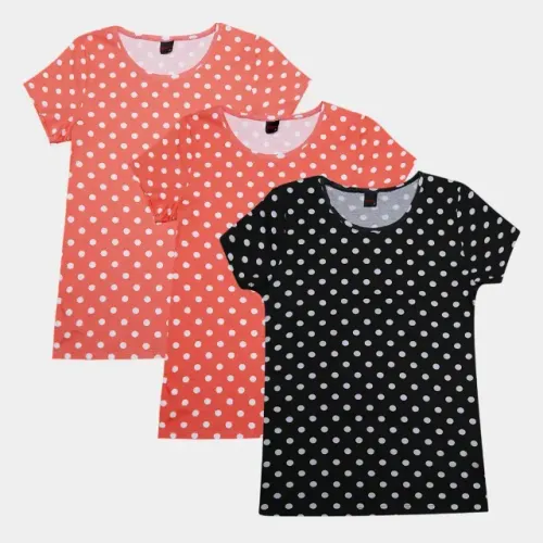 Kit Camiseta Básicos Poá c/ 2 Peças Feminina - Preto+Salmão (tamanho M)