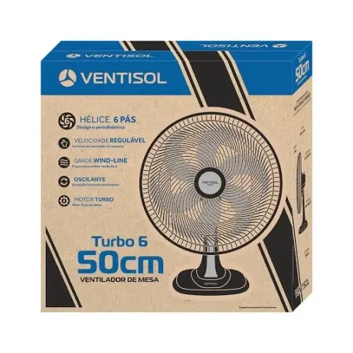 Ventilador De Mesa Ventisol Turbo 50cm Com 6 Pás Oscilante Preto 220v