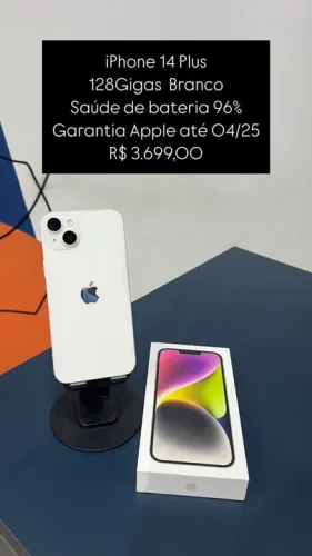 iPhone 14  Plus 128GB Branco Saúde de bateria 96% Garantia Apple 04-25 R$ 3.699,00 | Loja 