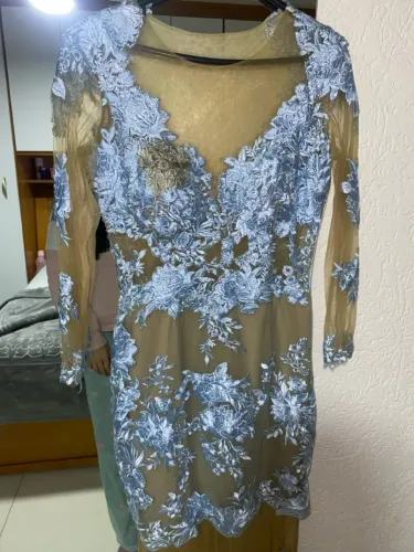 Vestido de Festa Bordado Azul e Floral