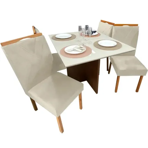 Mesa de jantar com 4 cadeiras em linho bege 90cm -FRETE GRATIS - ENTREGA HOJEEE !!