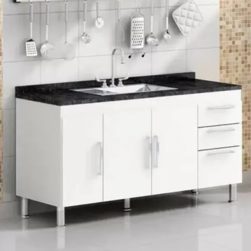 Balcão Cozinha p/ Pia Gemeos 3Pts 3Gvs sem Tampo Branco Quarta Divisão - Entrega Rápida! 